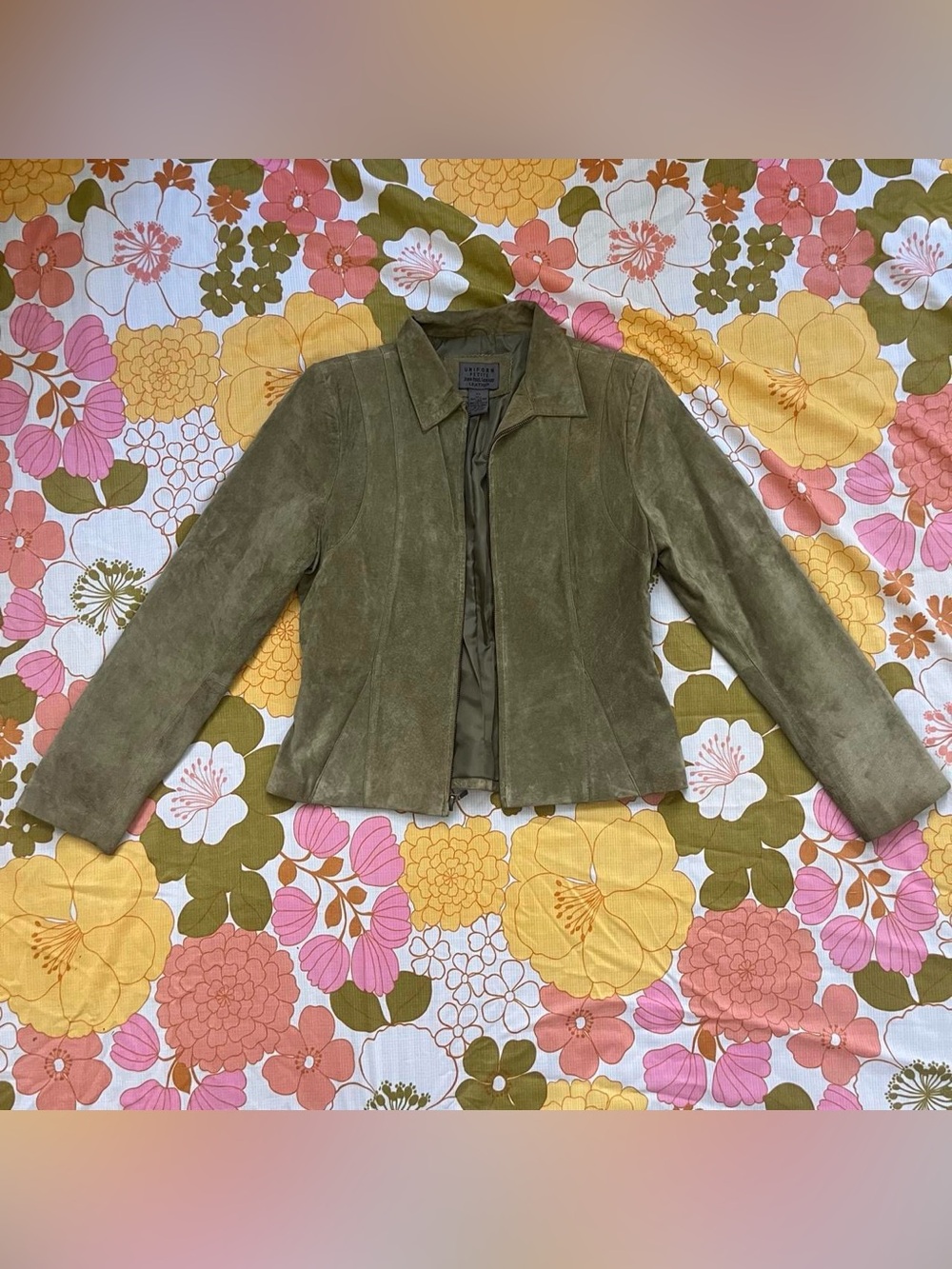 Vintage Y2K Green Suede Leather Zip-Up Jacket by John Paul Richard